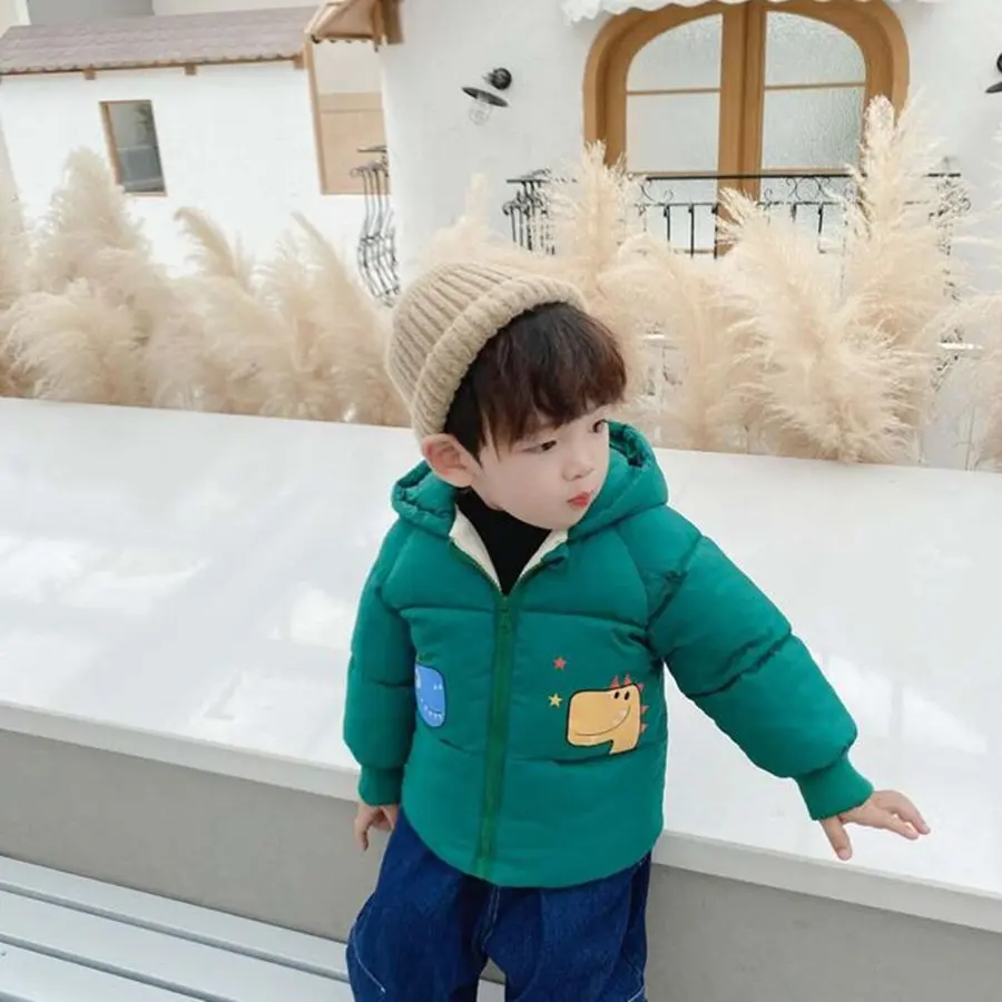 

Winter Cartoon Dinosaur Jacket For Girls 18M To 6 Year Casual White Hooded Parkas Outerwear Kids Green Fleece Coat For Boys 2021