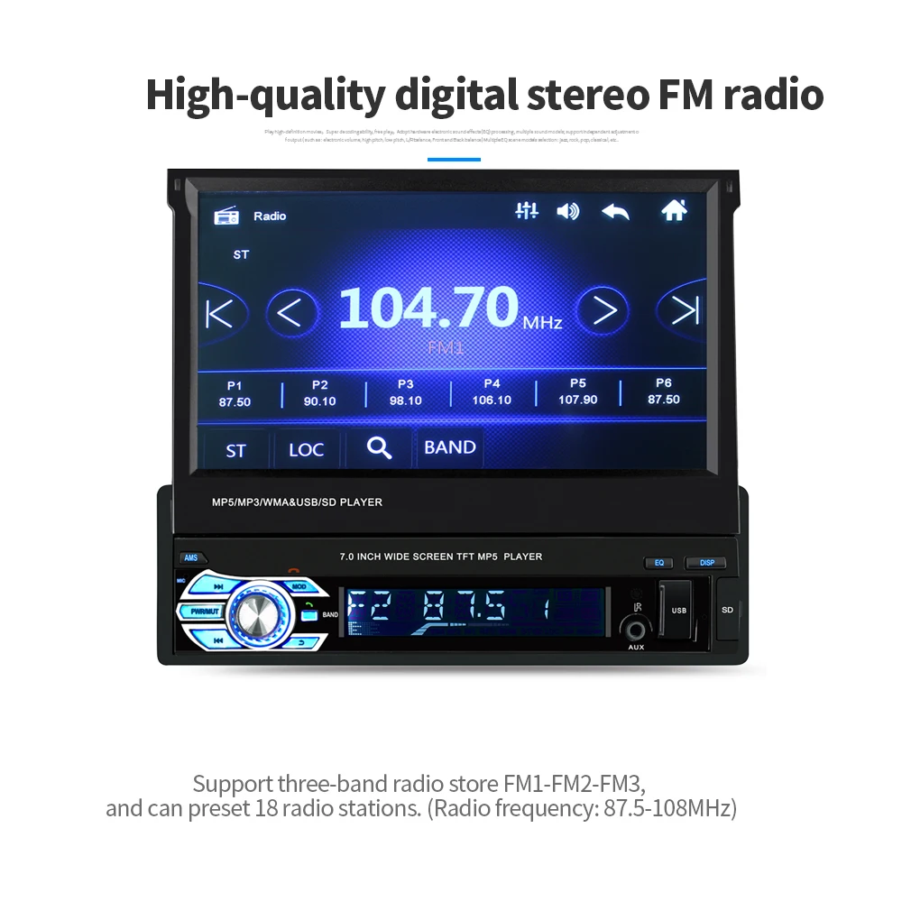 LTBFM 1din автомобильный проигрыватель с радио и GPS " HD выдвижной сенсорный экран автомобиля стерео Универсальный авторадио FM видео плеер MP5 Bluetooth USB