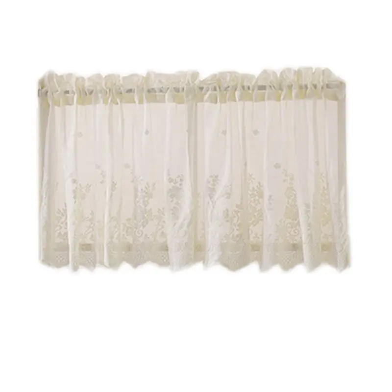 

Embroidered Lace Trim Window Tiers Half Curtains Woven Textured Short Valance Semisheer Kitchen Cafe Decor