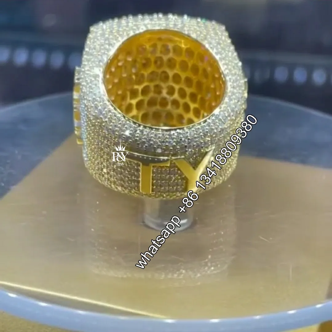 JEWE 2021 Jewelry Custom Design Moissanite Diamond Ring Hip Hop Sterling Silver Ring 925 Men's Rings