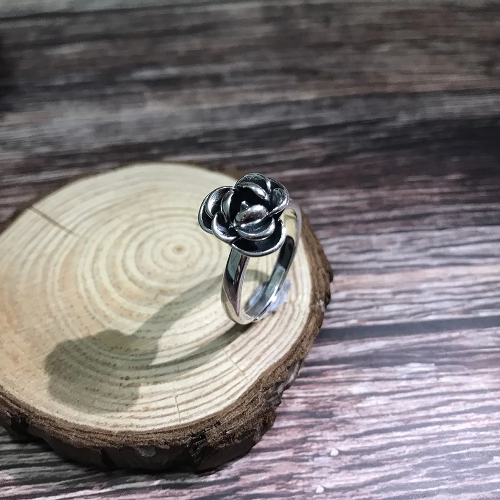 

Sterling Silver 990 Vintage Rose Flowers Ring for Women Vintage Thai Silver Cool Vintage Punk Detachable Women's Ring Jewelry