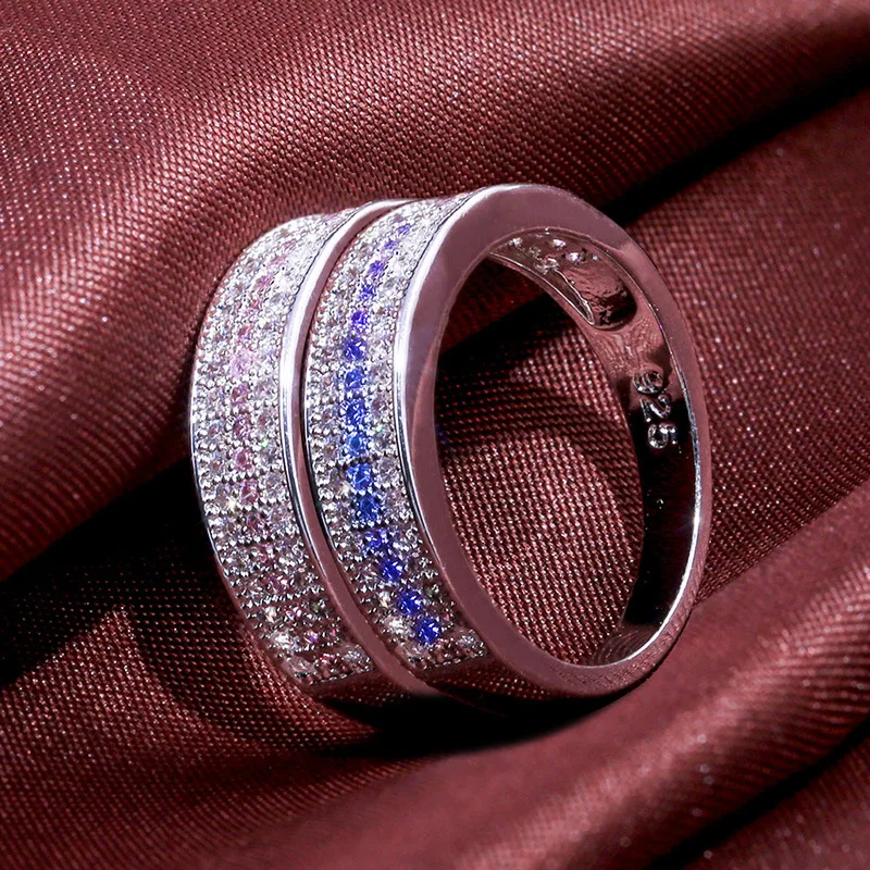 

Exquisite Wedding Ring For Women Simple Ring with Different Colors of Blue Gem Powder Gemstones Luxury Female Engagement Jewelry