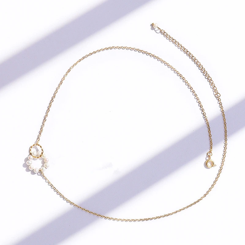 

TOSOKO Stainless Steel Jewelry Ring Freshwater Pearl Necklace Female Sweet Flower Clavicle Chain BSP818