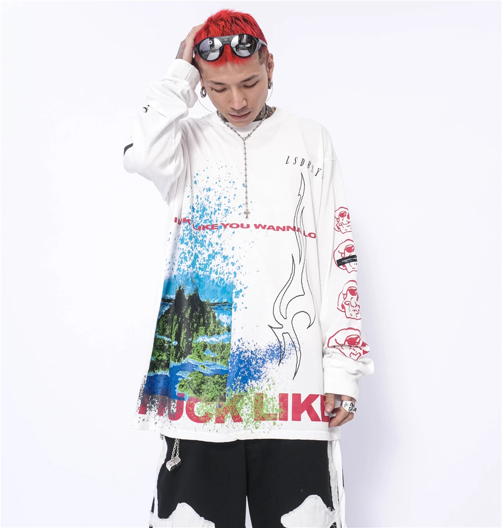

Graffiti graphic t shirt oversized tshirt Hip Hop Streetwear Tshirt Harajuku Summer Long Sleeve TShirt tops tee LSD19