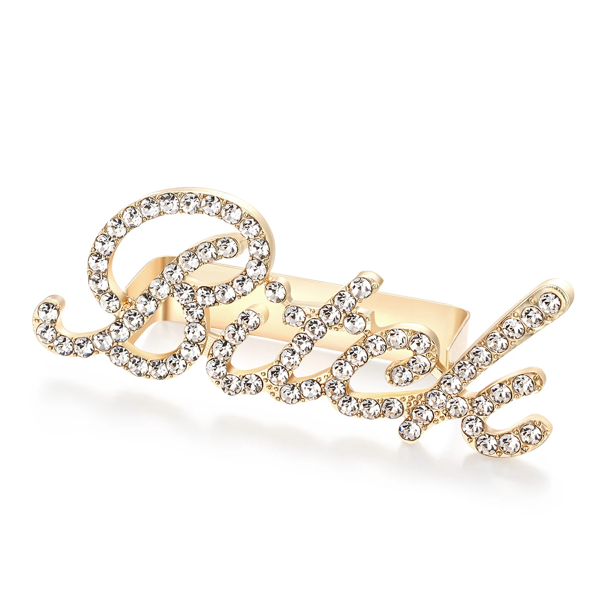 

Hip Hop Gold Crystal BITCH LOVE KISS Pyramid Ring for 2 Finger Statement Punk Chunky Costume Disco Party Rapper Cocktail Jewelry