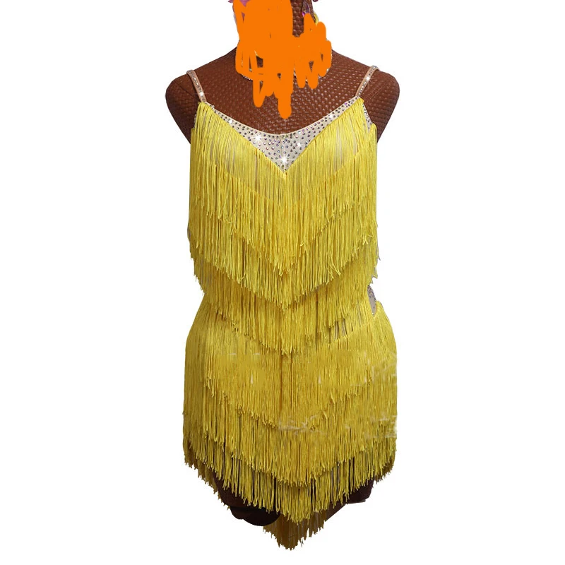 Yellow Dress Новое платье для латинских танцев желтое платье с бахромой сексуальное платье с открытой спиной платье для сальсы Чача Румба конкурсные танцевальные платья женское платье BL2554 - Цвет: Yellow Dress