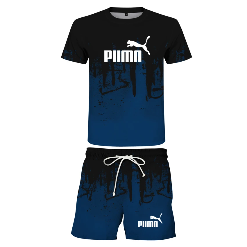 

2021 Summer Fashion Leisure brand Men's Set Tracksuit Sportswear Track Suits Male Sweatsuit Short Sleeves T shirt 2 Piece Set