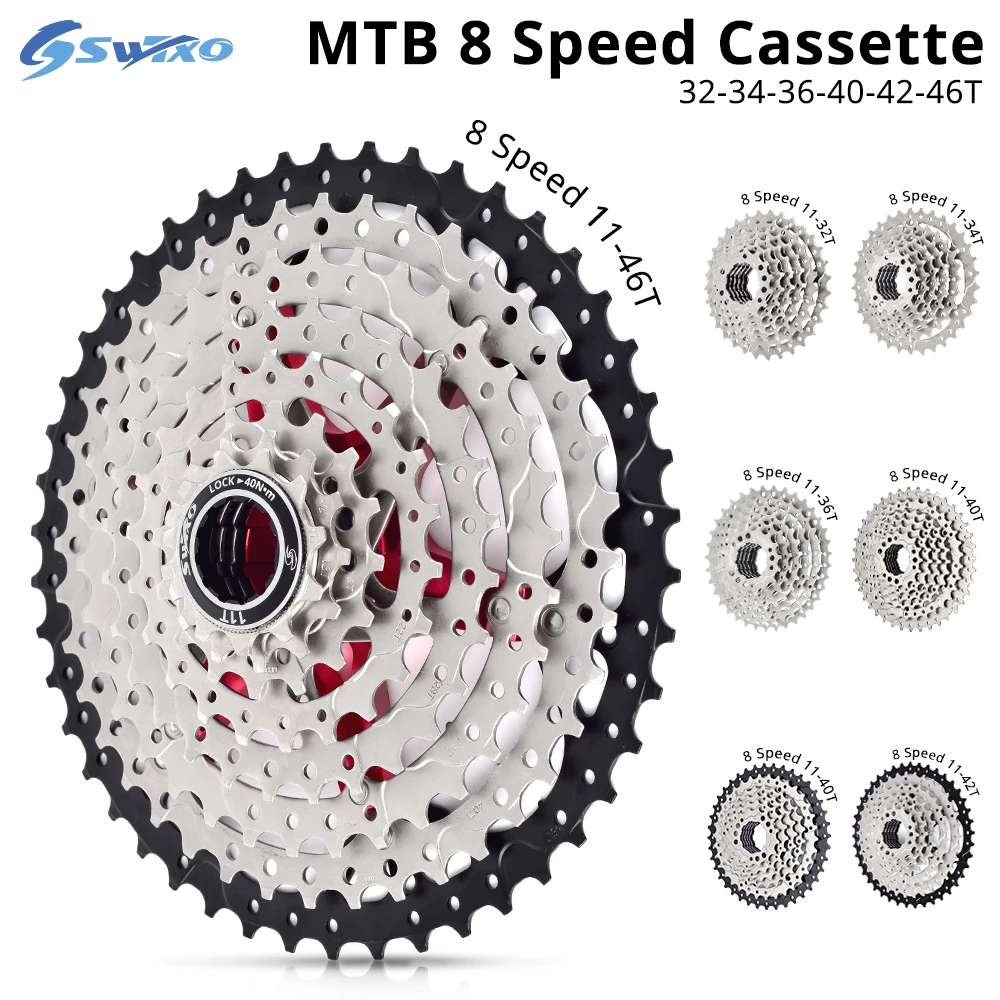 

SWTXO MTB 8 Speed Cassette High Strength 11-32T 34T 36T 40T 42T 46T 8s 8v K7 Waterproof Mountain Bike Freewheel for Shimano Sram