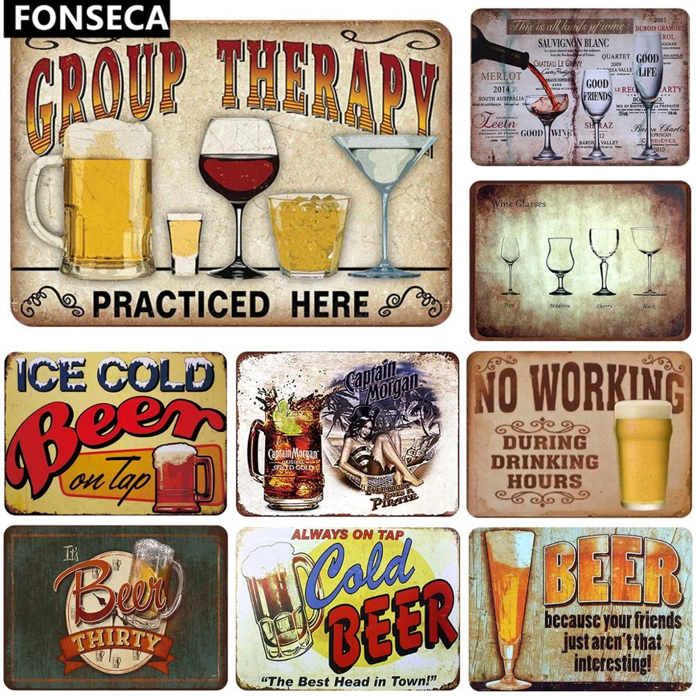 

Shabby Metal Tin Signs Group therapy practiced here. Ice Cold Beer Plaque Iron Painting Man Cave Wall Stickers Retro Pub