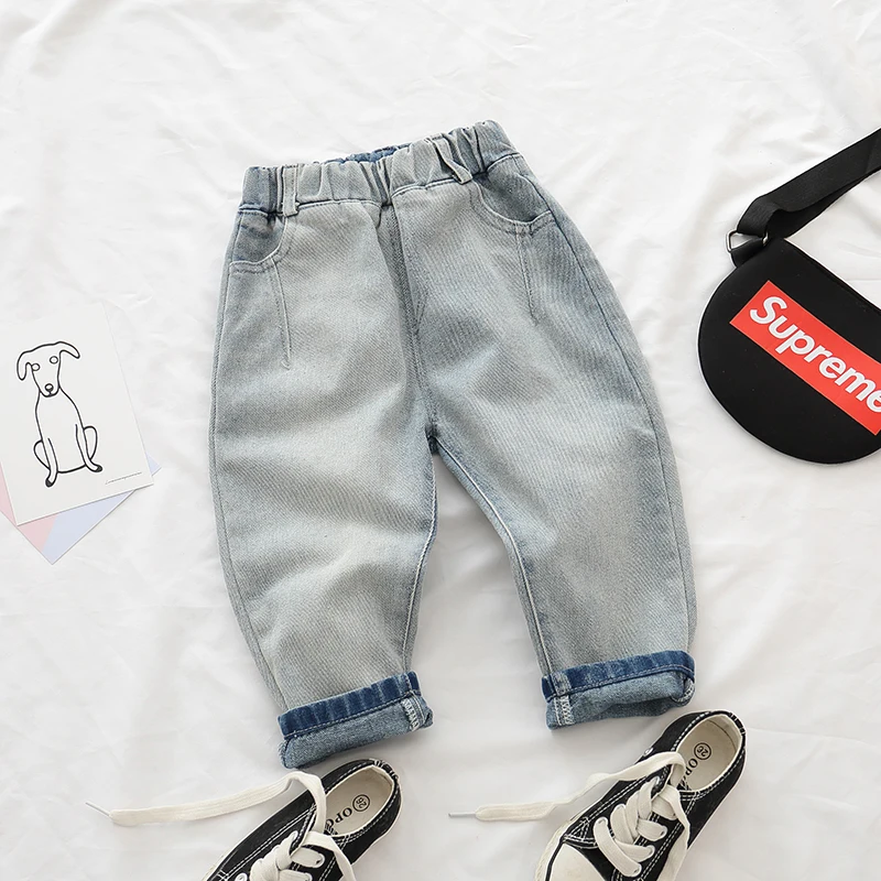 Новинка 2019 года модные джинсы для девочек Изысканная одежда маленьких осенние