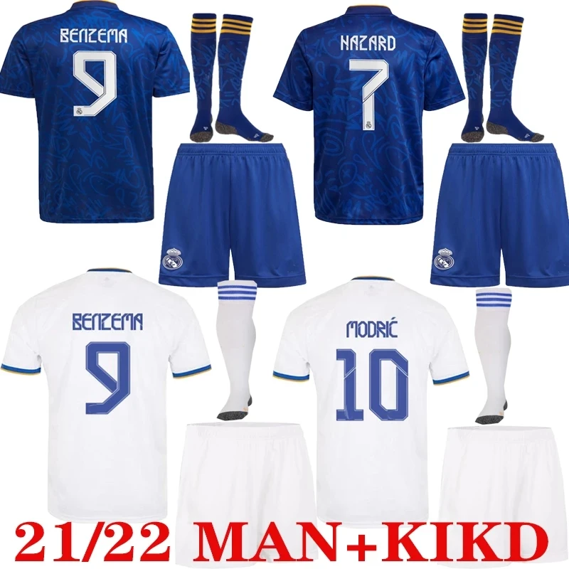 

New Adults kit Kids kit 2022 Real MadridES soccer jersey MODRIC HAZARD BENZEMA home away VALVERDE 21 22 Men boys football suit