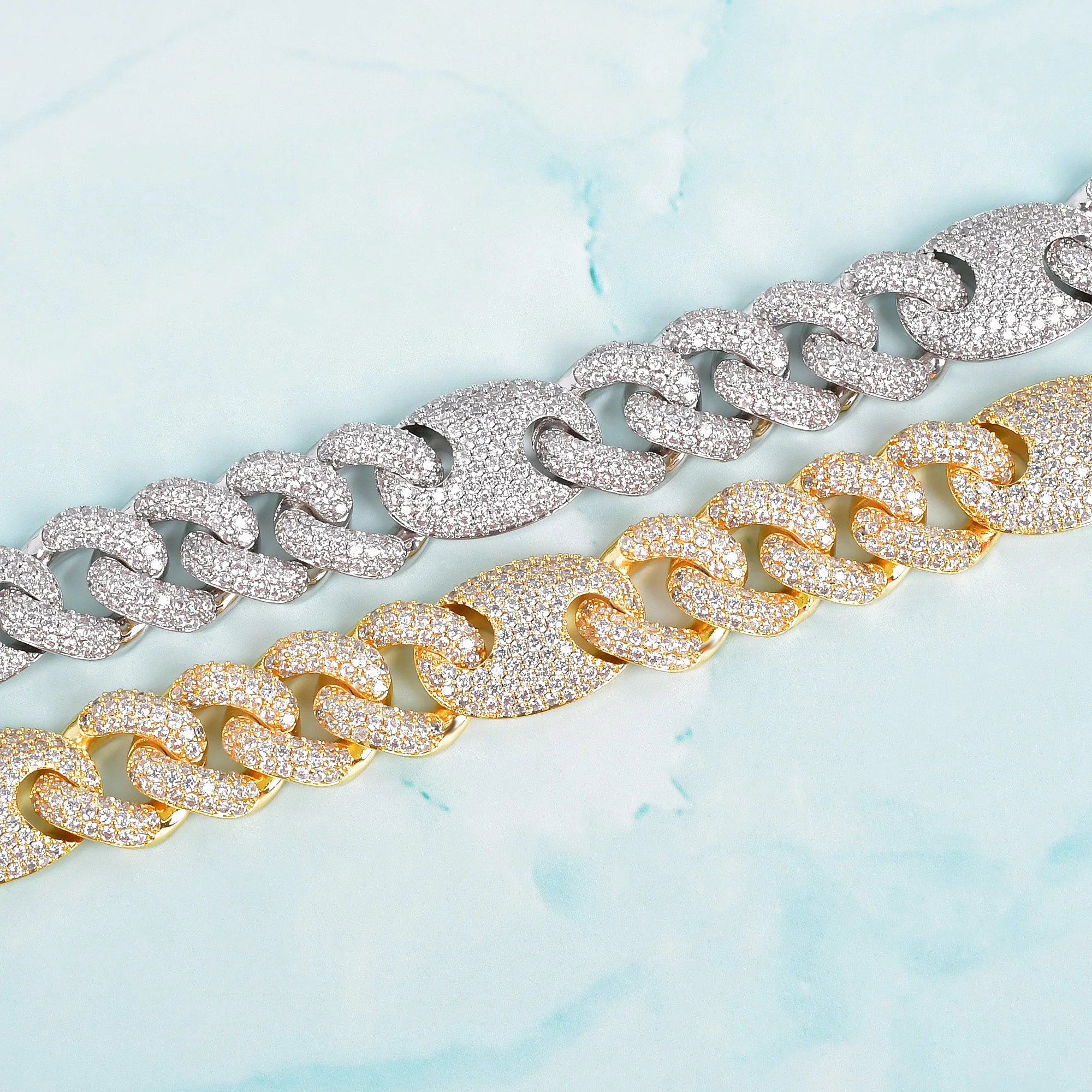 

18mm Miami Cuban Necklace Link Solid Back Chain Men's Hip Hop Gold Color Zircon Jewelry