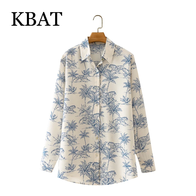 

KBAT 2021 Женская Осенняя винтажная рубашка с животным принтом шикарная однобортная Женская Повседневная Свободная рубашка с длинным рукавом