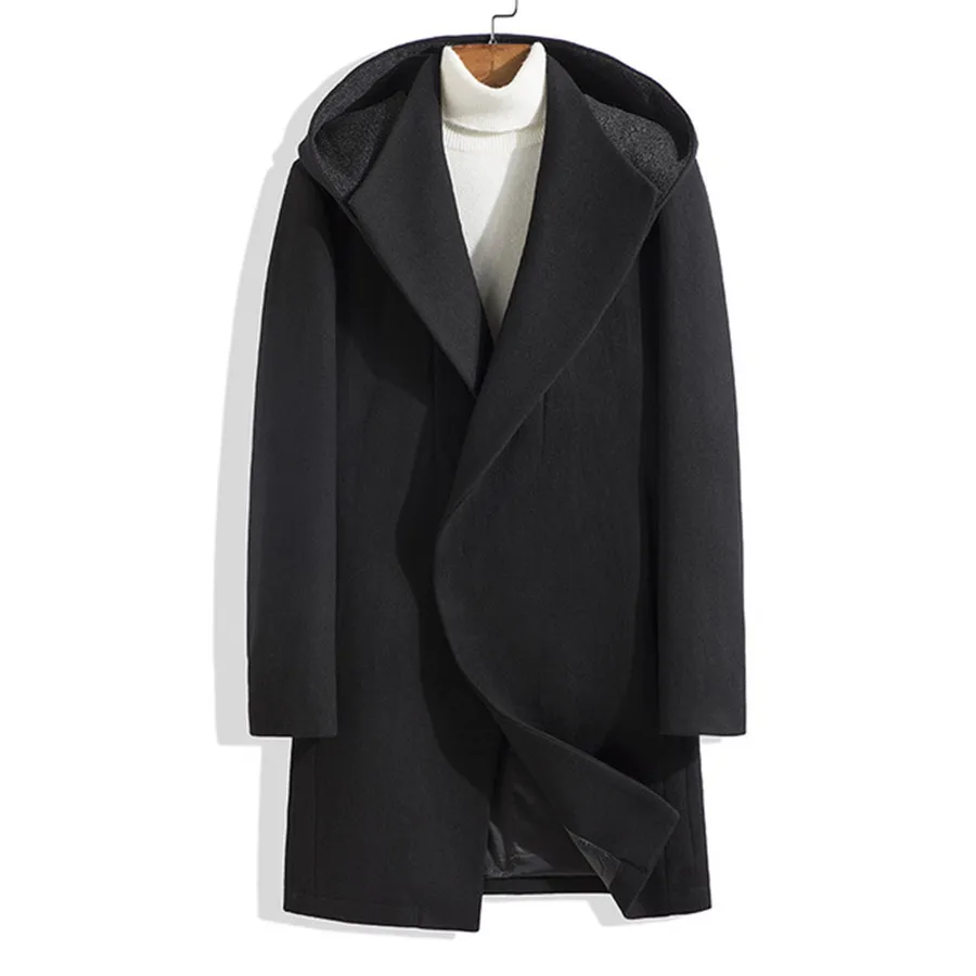

Autumn and Winter New Woolen Coat Men's Loose Mid-length Woolen Trench Coat Men's Thick Woolen Jacket