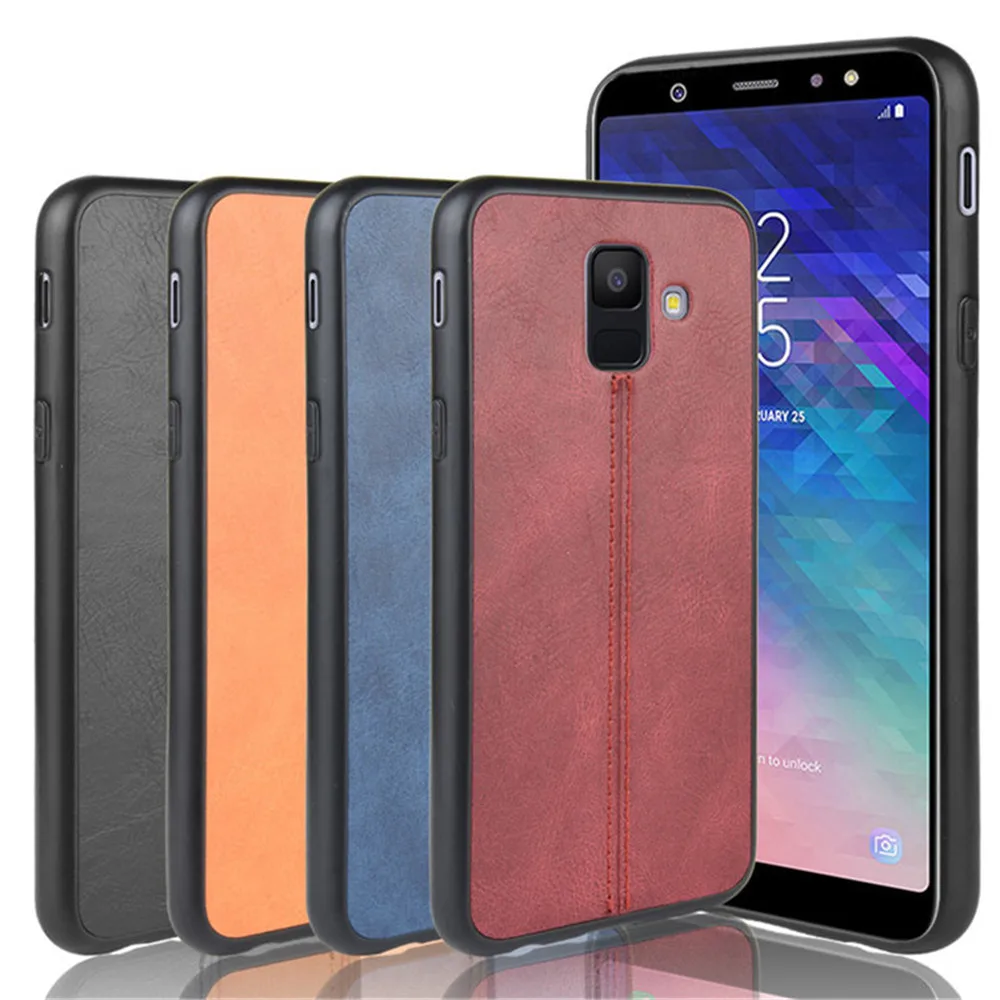 Чехол из телячьей кожи для Samsung Galaxy A6 A7 A8 A9 Plus 2018 Твердый чехол с линиями