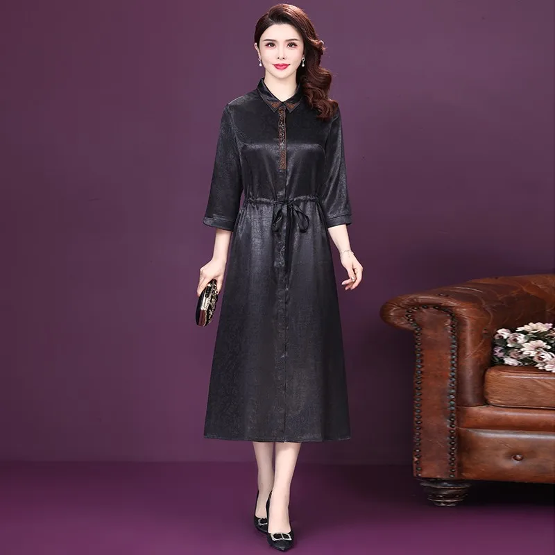 

2021 autumn New Style Fashionable Brand Slim Short Sleeve Invisible Zipper Women Dress Simple Elegant Female Silk Lady Dresses