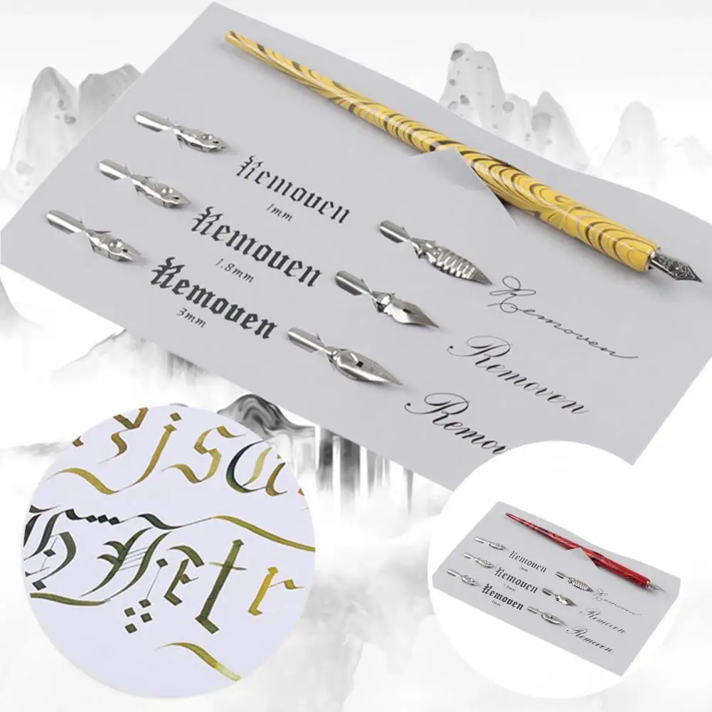 

1 Set Dip Writing Pen Fancy Practicing Calligraphic Pen Kit 6 Nib Sizes Nib Holder Set