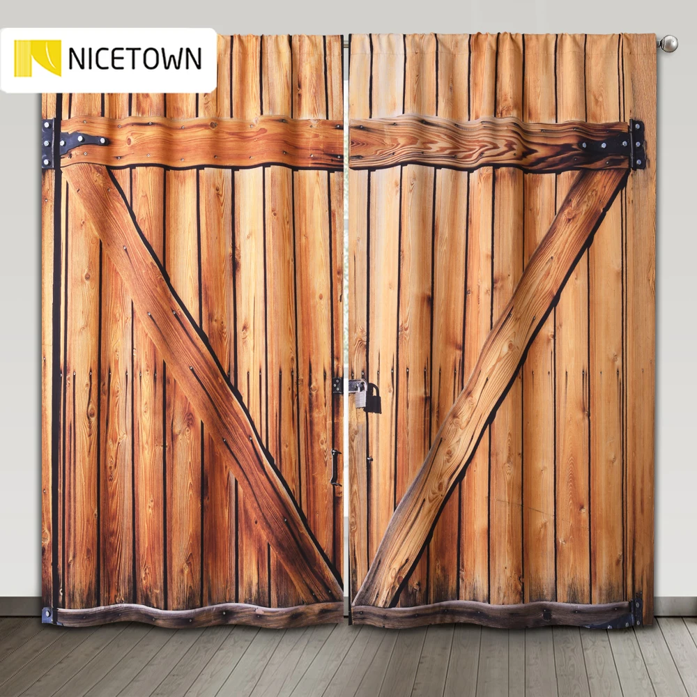 NICETOWN графство шторы деревянные двери сарая узор затемненные украшения Сельская