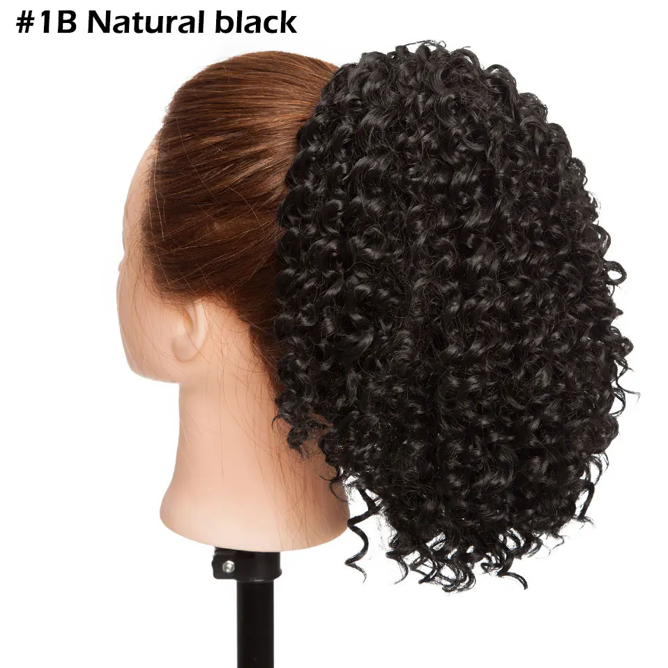 natural black Заколка для хвоста на шнурке, кудрявые, кудрявые, заколка для хвоста, конский хвост, 8 дюймов, короткое, обтягивающее, синтетический хвост, волосы для африканских - Цвет: natural black
