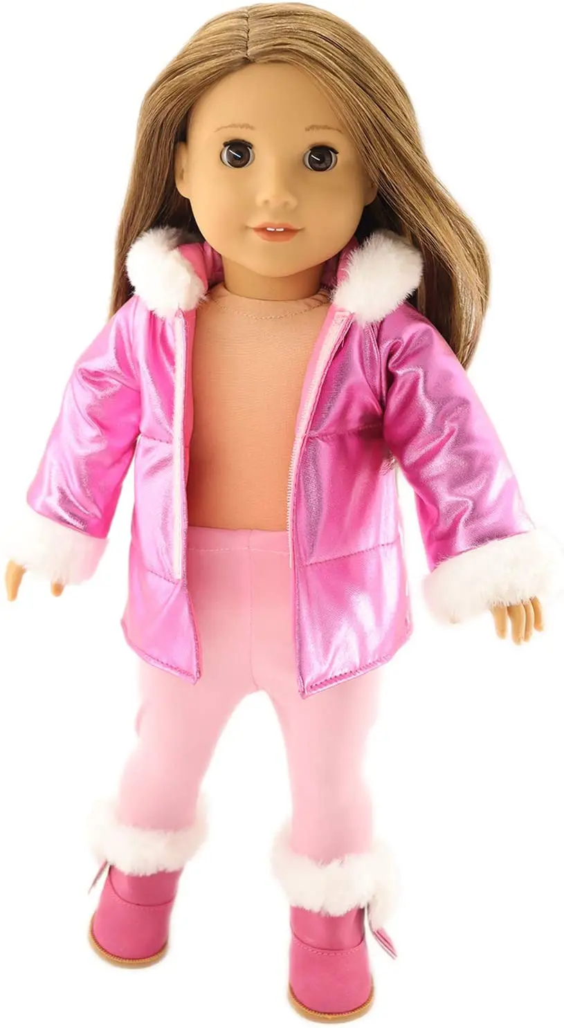2021 American Doll Pink Suitcase Travel Carrier Storage Down Jacket Leggings and Boots Winter Clothes for Girl 18 Inch | Игрушки и хобби