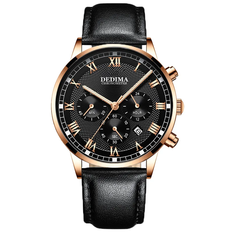 Часы мужские кварцевые с хронографом деловые водонепроницаемые светящиеся