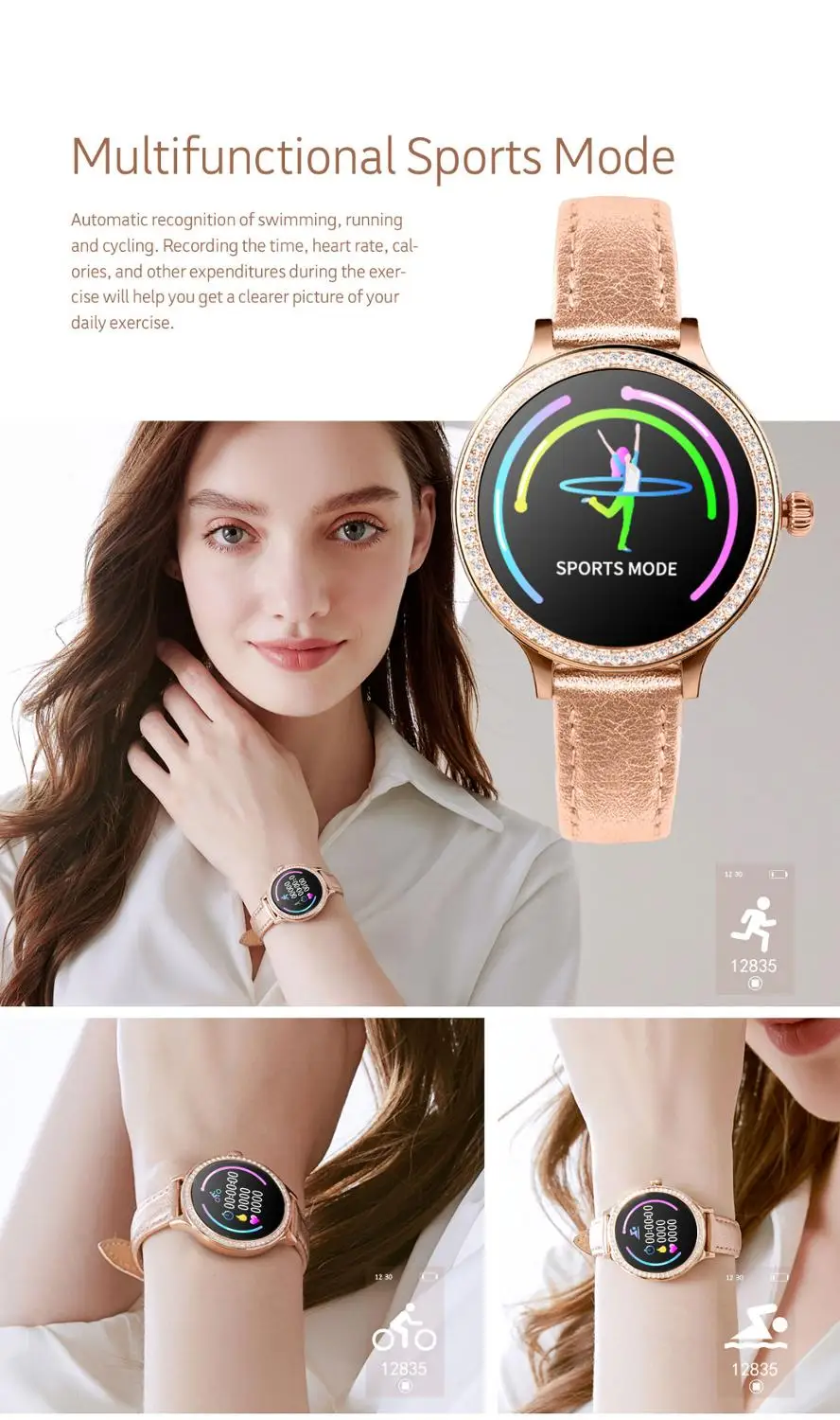 

M8 Luxury Mosaic diamond Bluetooth Smart Watch Women IP68 Waterproof Health Monitor Smartwatch Support all languages Sync Dafit