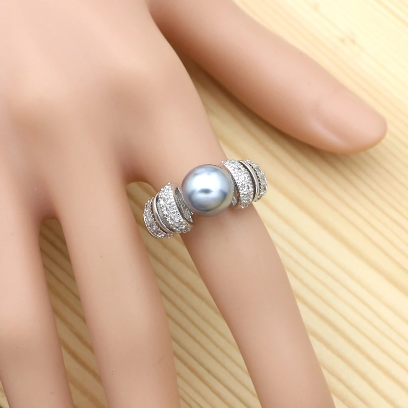 Grey Pearl White Cubic Zirconia 925 Silver Jewelry Set For Women Party Accessories Earrings Ring Pendant Necklace Kit | Украшения и