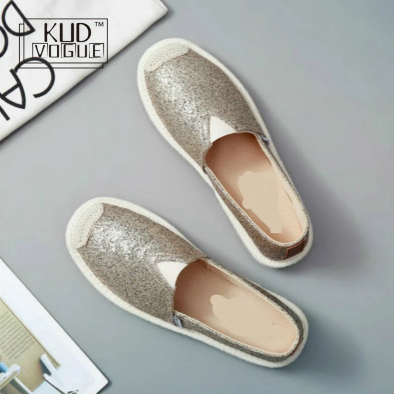 Женские лоферы с блестками Сезон весна Золотистая обувь на плоской подошве