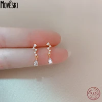 moveski exquisite micro inlaid zircon shiny mini earrings fashion 925 sterling silver gold plated studs ear for women jewelry