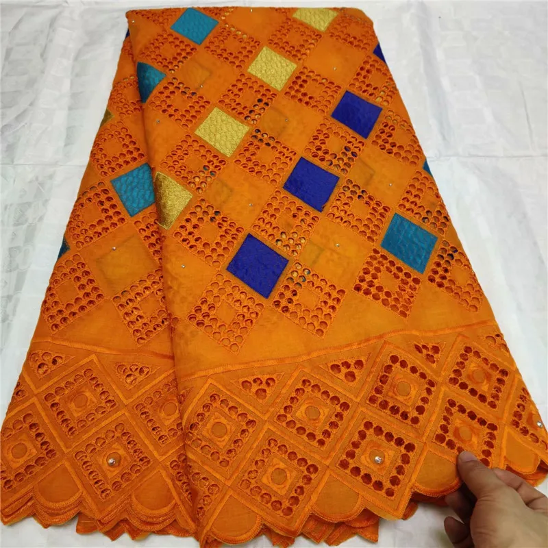 Оранжевая африканская 100% хлопковая кружевная ткань последняя швейцарская вуаль