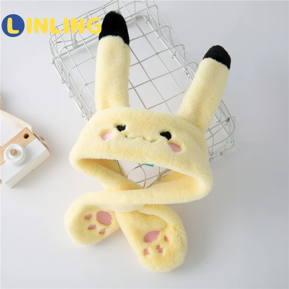 

LINLING Autumn and Winter Pure Color Imitation Rabbit Fur Cartoon Baby Bib Warm Versatile Children's Bib Boys Girls Plush V665