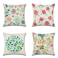 gouache pink flower butterfly printing pillow case linen sofe decorative pillowcases green leaves plants car throw cushion cover