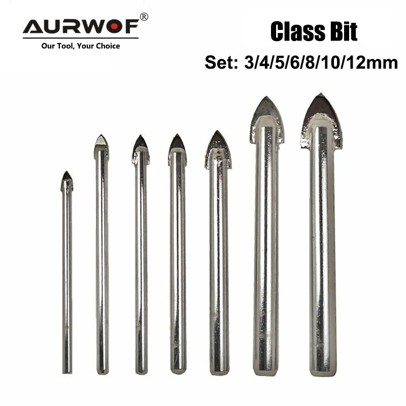 LA VIE 7pcs Glass Bits Round Shank Glass Drill Bit Set 3 4 5 6 8 10 12mm Wall Tile Ceramic Marble Hole Glass Hole Saws DB02006