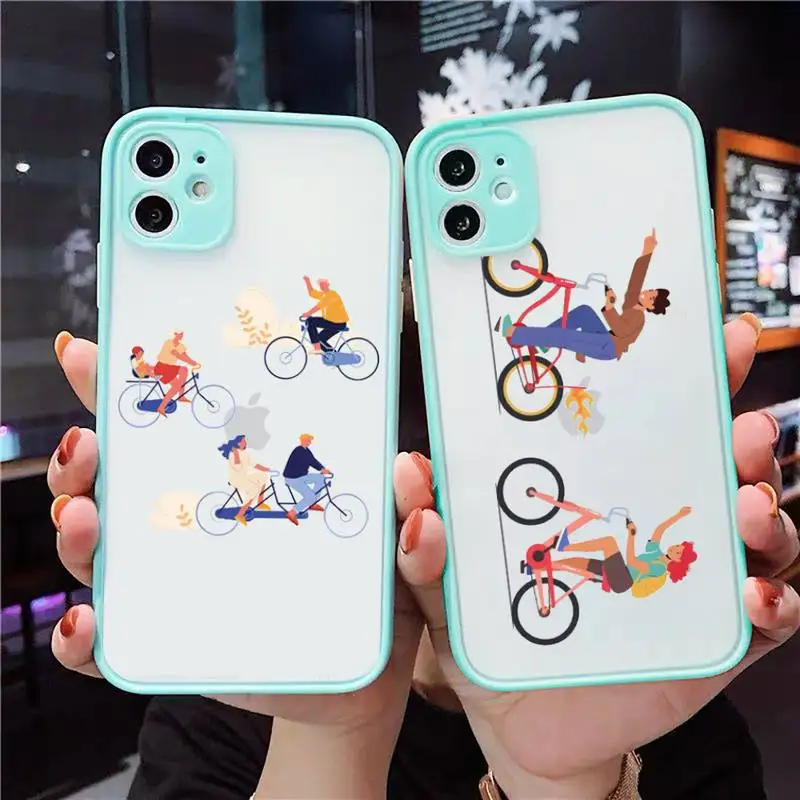 

Bicycle Bike Sport Phone Case For iPhone 12 11 Mini Pro XR XS Max 7 8 Plus X Matte transparent blue Back Cover