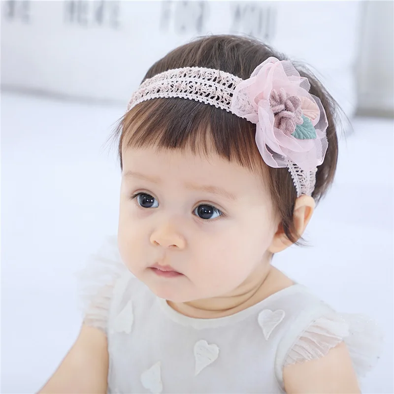 Diadema de encaje Floral el&aacute;stica para beb&eacute;, turbante, accesorios para el cabello-0
