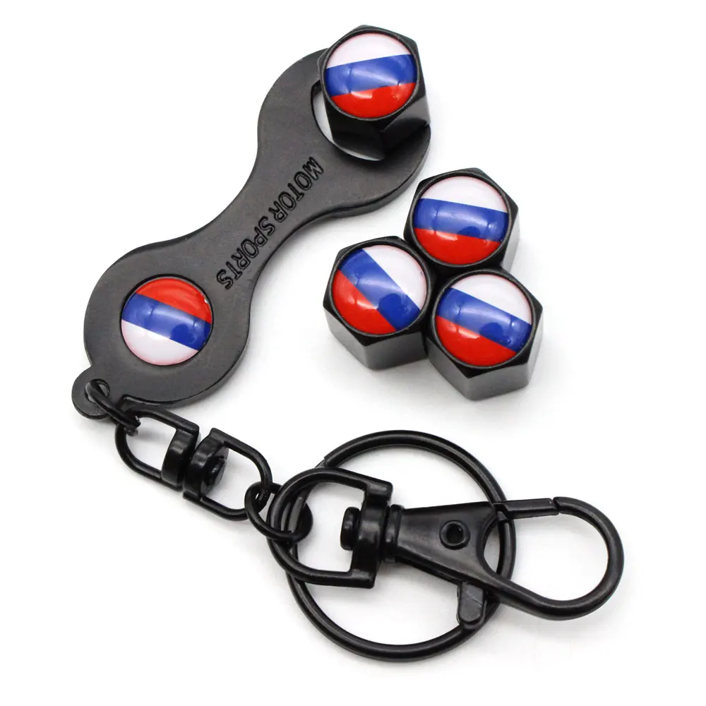 5Pcs/Set Russia Flag Style Anti-theft Car Wheel Air Tire Valves Valve Caps Stem with Wrench Keychain Ring Spanner New | Автомобили и