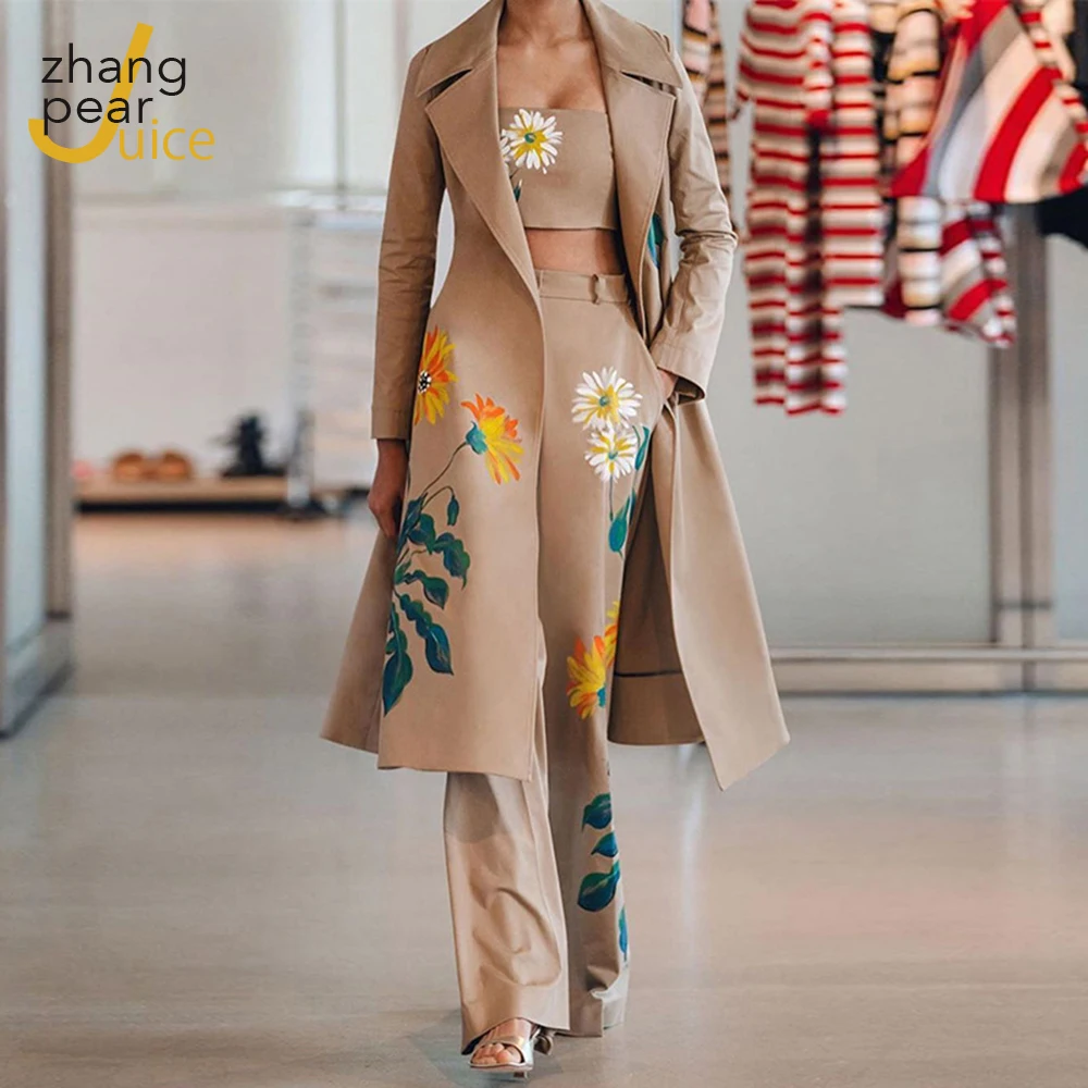 

Women's Tracksuit Floral Printed 3 Pieces Set Slim Blazer Camis Tops and Pant Women Pants Suits