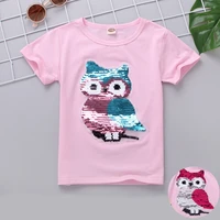 t shirts with short sleeves kids 2021 summer girls tops cartoon owl graphic clothing cotton children clothes age 4 to 14 years