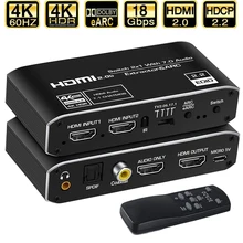 2x1 4K HDMI Switch eARC Audio Extractor With ARC & Optical Toslink HDMI 2.0 Switch 4K 60Hz HDMI Switcher Remote for Apple TV PS4