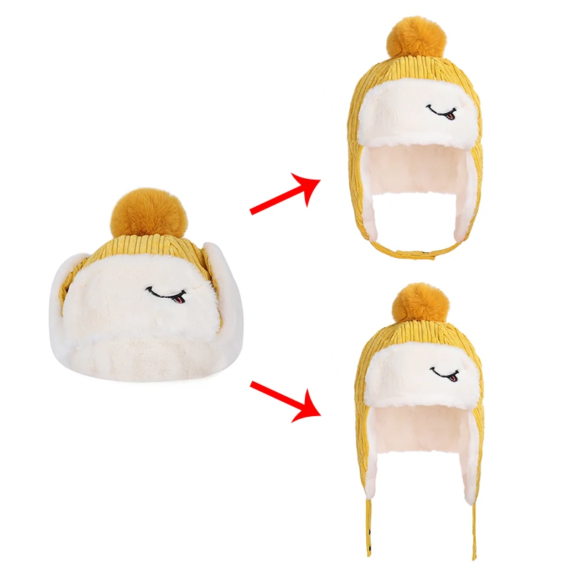 Детская зимняя шапка для мальчиков и девочек теплая хлопковая с помпонами