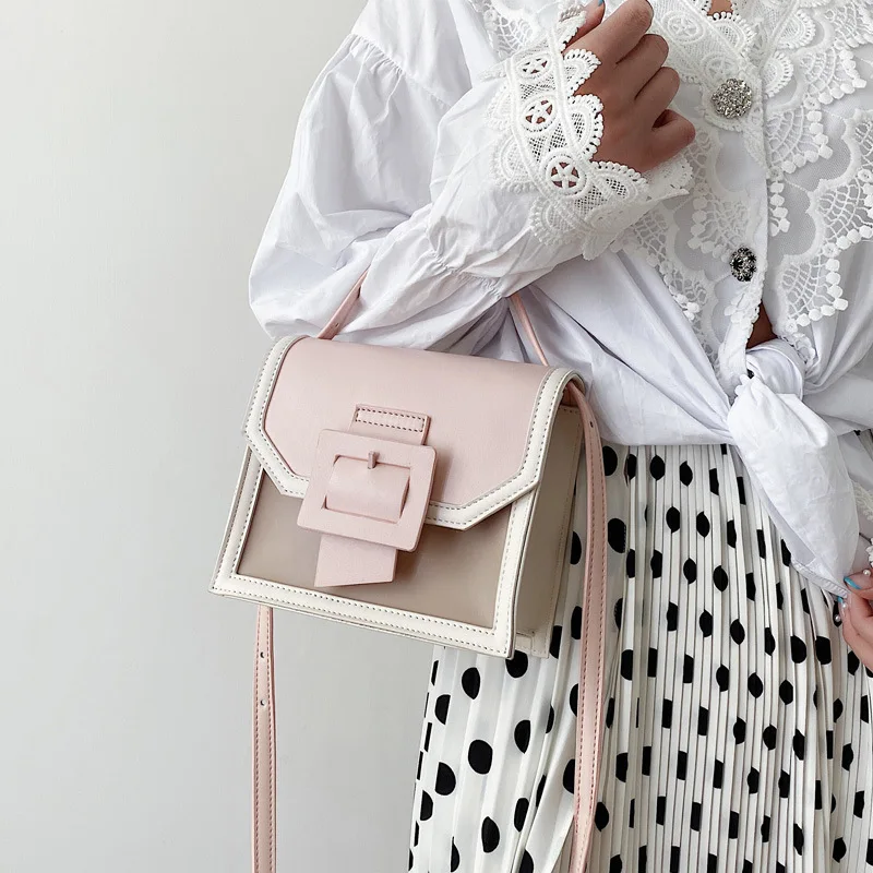 Кожаная сумка-Кроссбоди контрастных цветов для женщин модная дорожная сумка