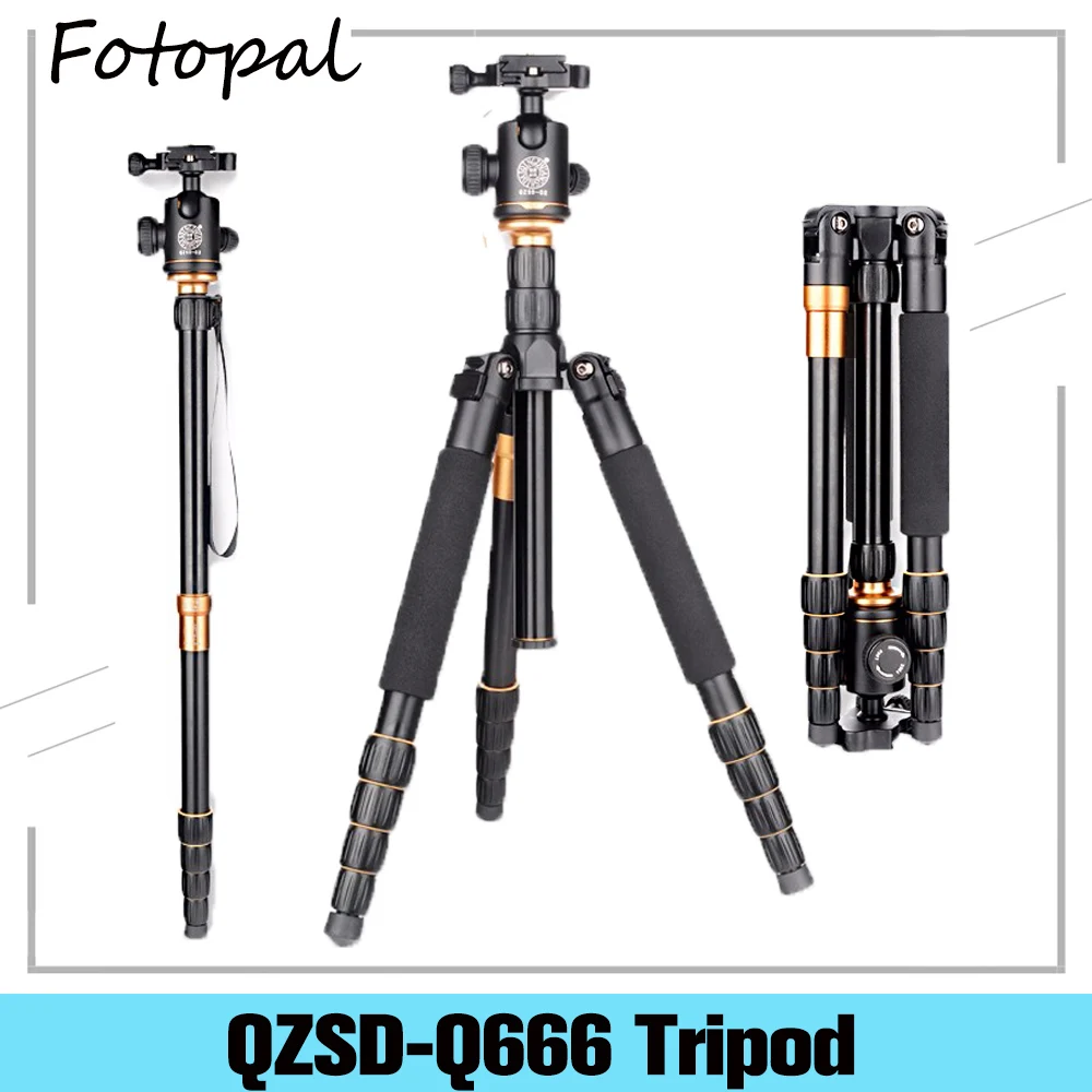 

QZSD-Q666 Lightweight Portable Professional Travel Camera Tripod Monopod aluminum Ball Head Compact For Digital SLR DSLR Camera