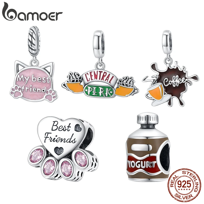 Bamoer 925 пробы Серебряный кулон в виде флакона йогурта для друзей форме перка