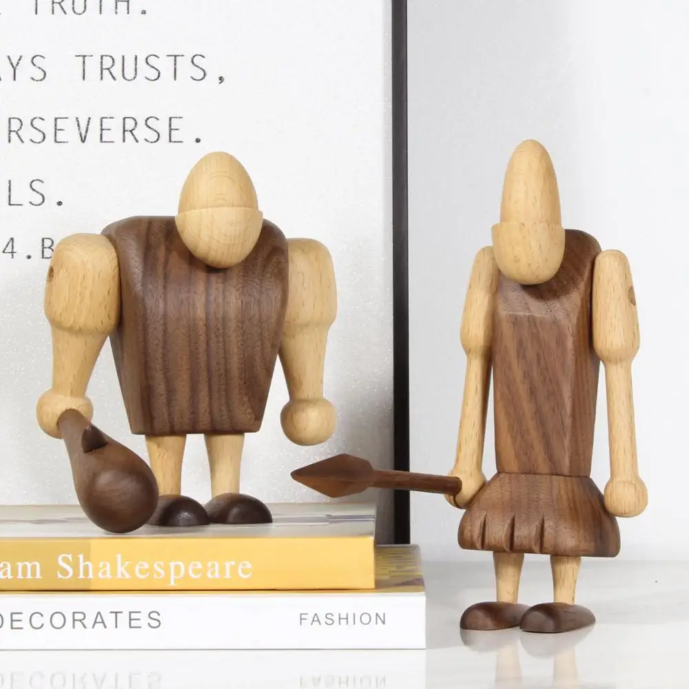 

Nordic Style Wood Carving Figurines Creative Home Decoration Figure Black Walnut Primitive Brother Room Decor Crafts & Gifts NEW