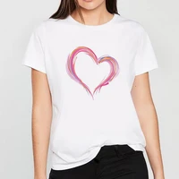 new women heart shap graphic print casual korean fashion top tees shirt 90s o neck tshirts streetwear female clothing