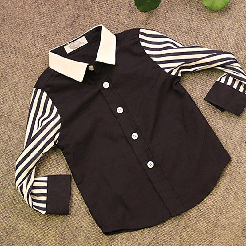 Рубашки с длинным рукавом для мальчиков весенние детские полосатые топы