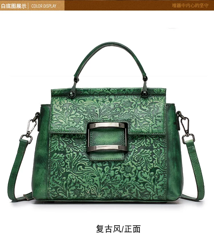 

High Quality Female Women Handmade Handbag Retro Vintage Crossbody Tote Bags Natural Cowhide Genuine Leather Embossed Bags Purse