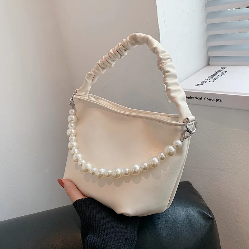 

New Chain Beading Bucket Bags For Women 2021 PU Leather Female Crossbody Bag Sac Femme Sh oulder Bag Female Messenger Bag Bolso