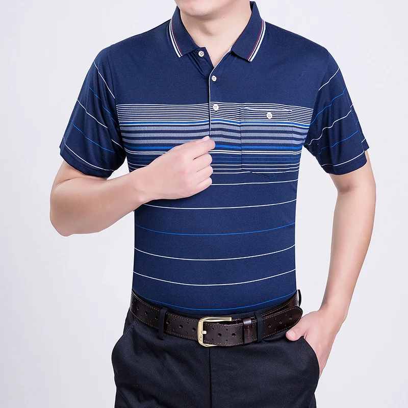 

Men Summer Tops And Polo Shirts Business Men Brands Polo Shirts VogueStriped Men Ice Silk Mens Shirt