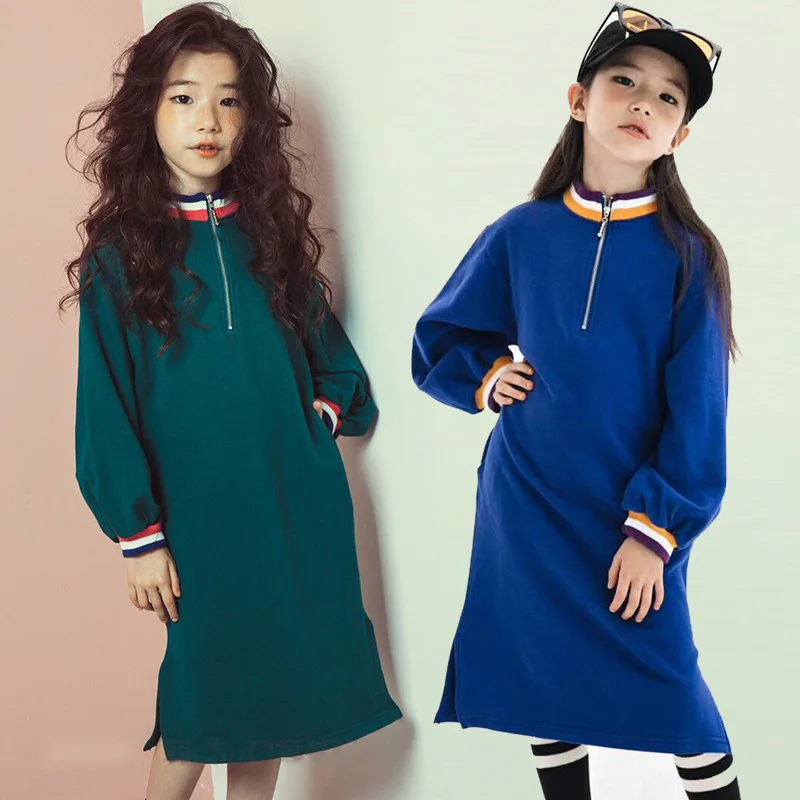 Повседневное Хлопковое платье-свитшот с длинным рукавом на Возраст 4-16 лет |